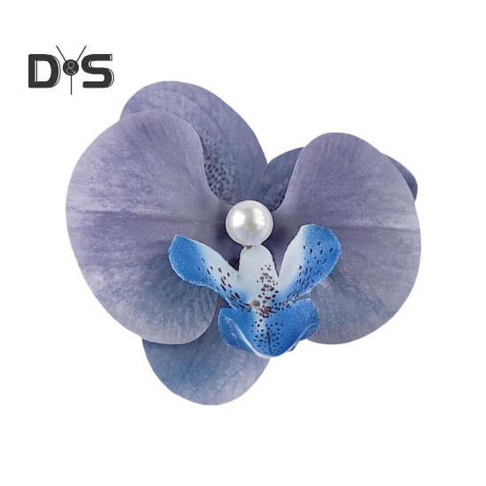 (dark blue) Artificial Moth Orchids Hair Clip Bohemia Hawaiian Faux Pearl Simulated Flower Duckbilled Clamp Hairpin Hair Barrette Women Hair Accessories Headwear