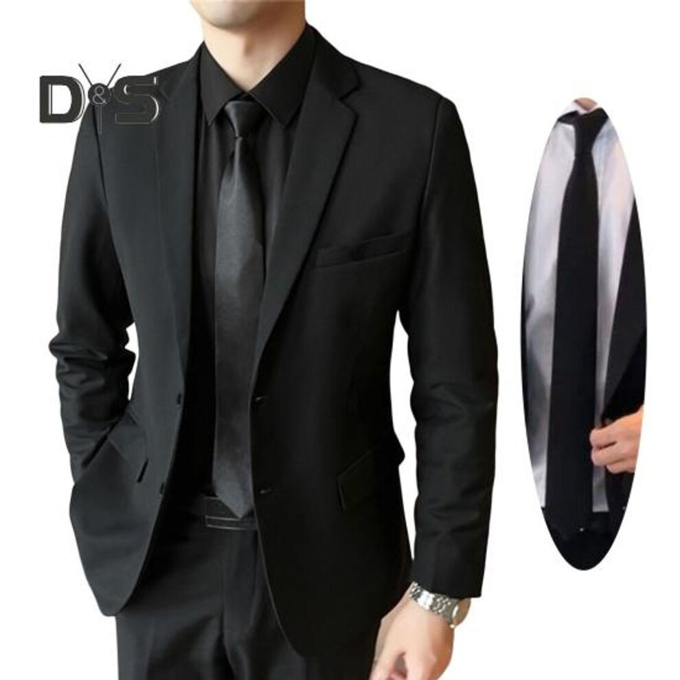 (2XL, black) Men Suit Coat Formal Business Style Black Jacket with Tie And Pockets Plus Size Turn-down Collar Single-braested Office Wedding Business Trip Clothes