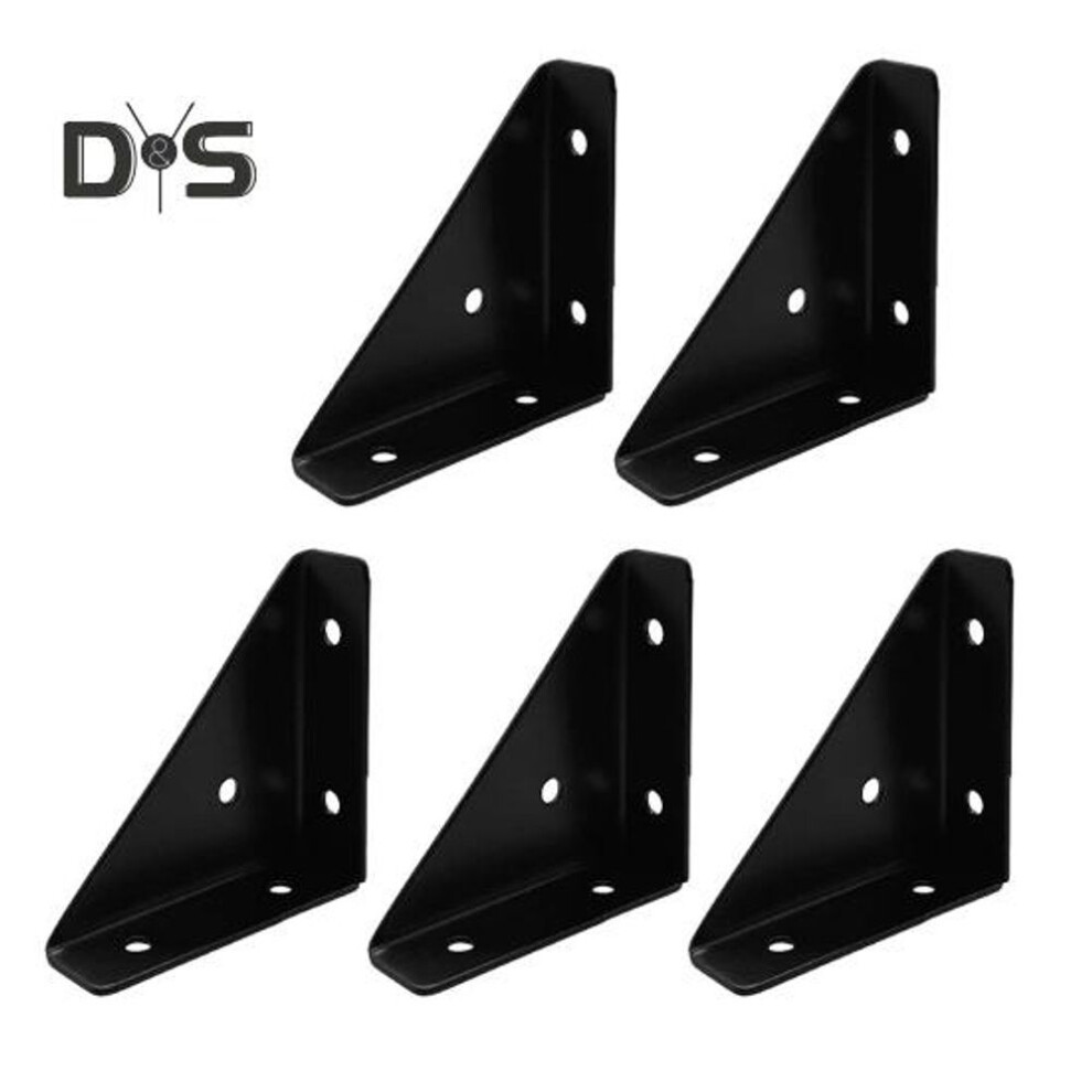 (black) 5Pcs Corner Brace Brackets Rustproof Corrosion Resistant Simple Installation 90-Degree Triangle Gusset Corner Brace Fasteners