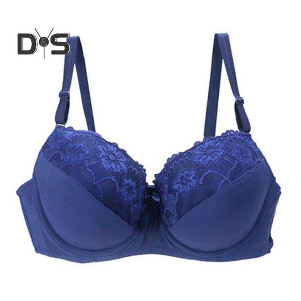 (dark blue, 95B) Women's Plus Size Push Up Bra Sexy Floral Lace Full Coverage Underwired Bra Padded Supportive Everyday Bra for Heavy Breast