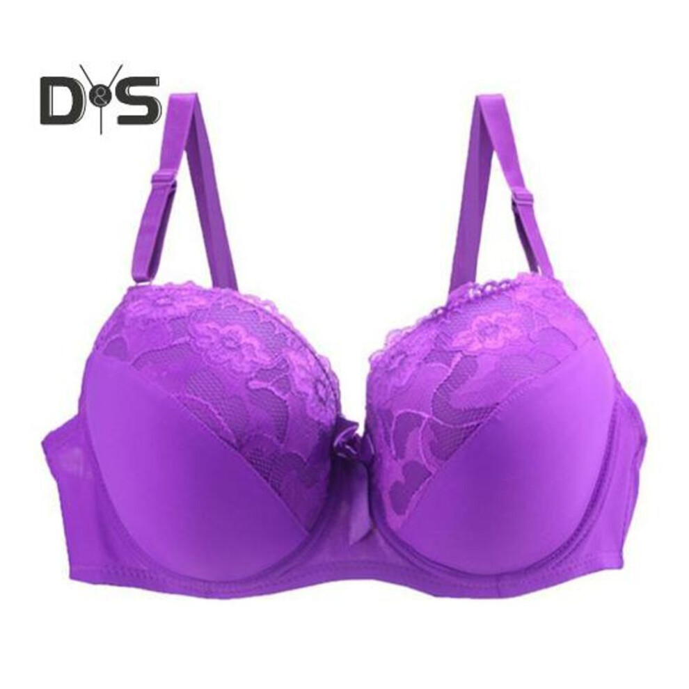 (purple, 95C) Women's Plus Size Push Up Bra Sexy Floral Lace Full Coverage Underwired Bra Padded Supportive Everyday Bra for Heavy Breast