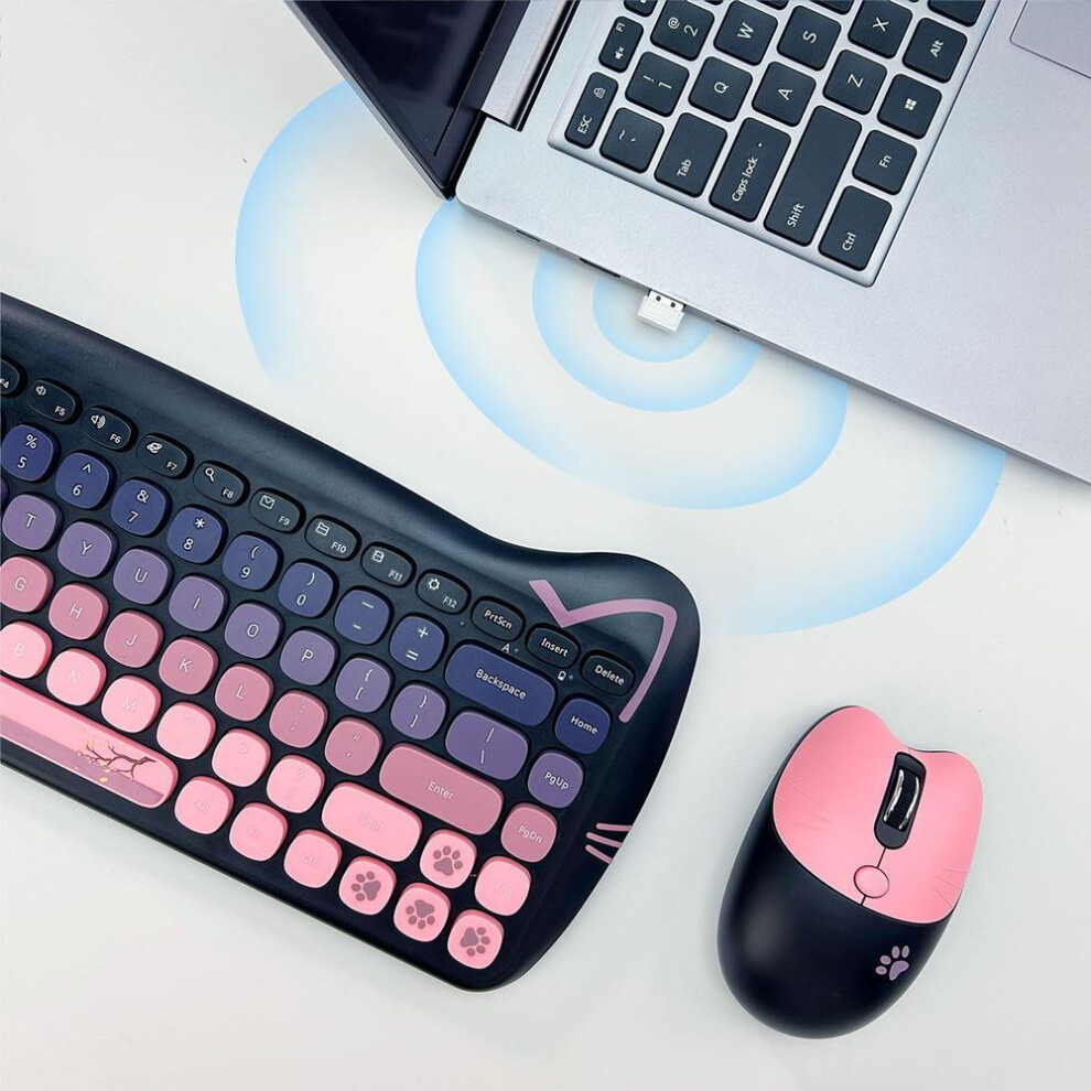 Cat 2.4g Wireless Keyboard - Mouse Bundle: Lovable Pink Punk - themed Set for Laptop, PC and Home Office Environments