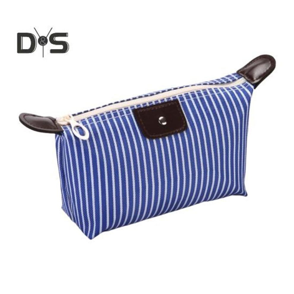 (lake blue) Striped Cosmetic Bag Waterproof Foldable Large Capacity Zipper Closure Dumpling Shape Portable Makeup Organizer for Travel Home Storage