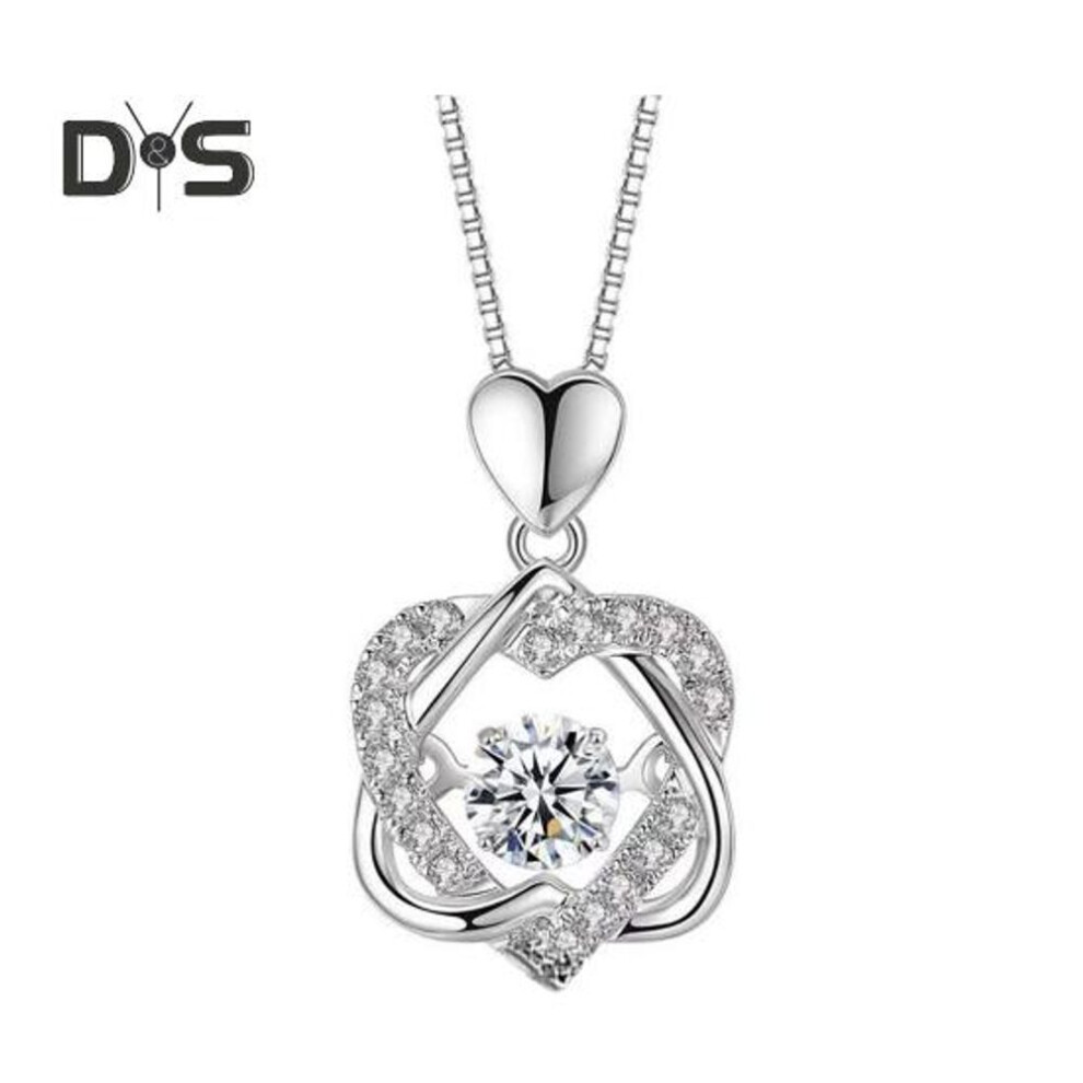 (silver) Women Necklace Double Heart Entangled Rhinestone Decor Adjustable With Extended Chain Alloy Neck Jewelry For Prom Party Daily