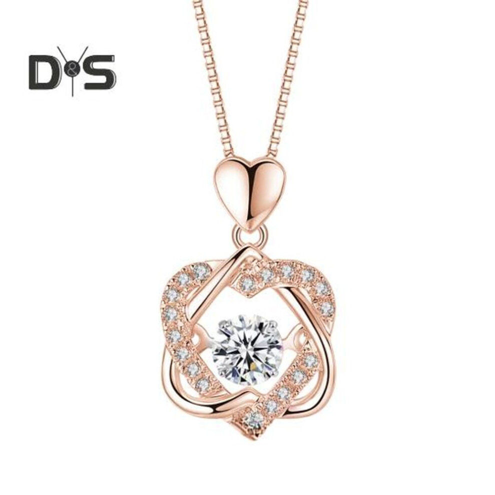 (rose gold) Women Necklace Double Heart Entangled Rhinestone Decor Adjustable With Extended Chain Alloy Neck Jewelry For Prom Party Daily