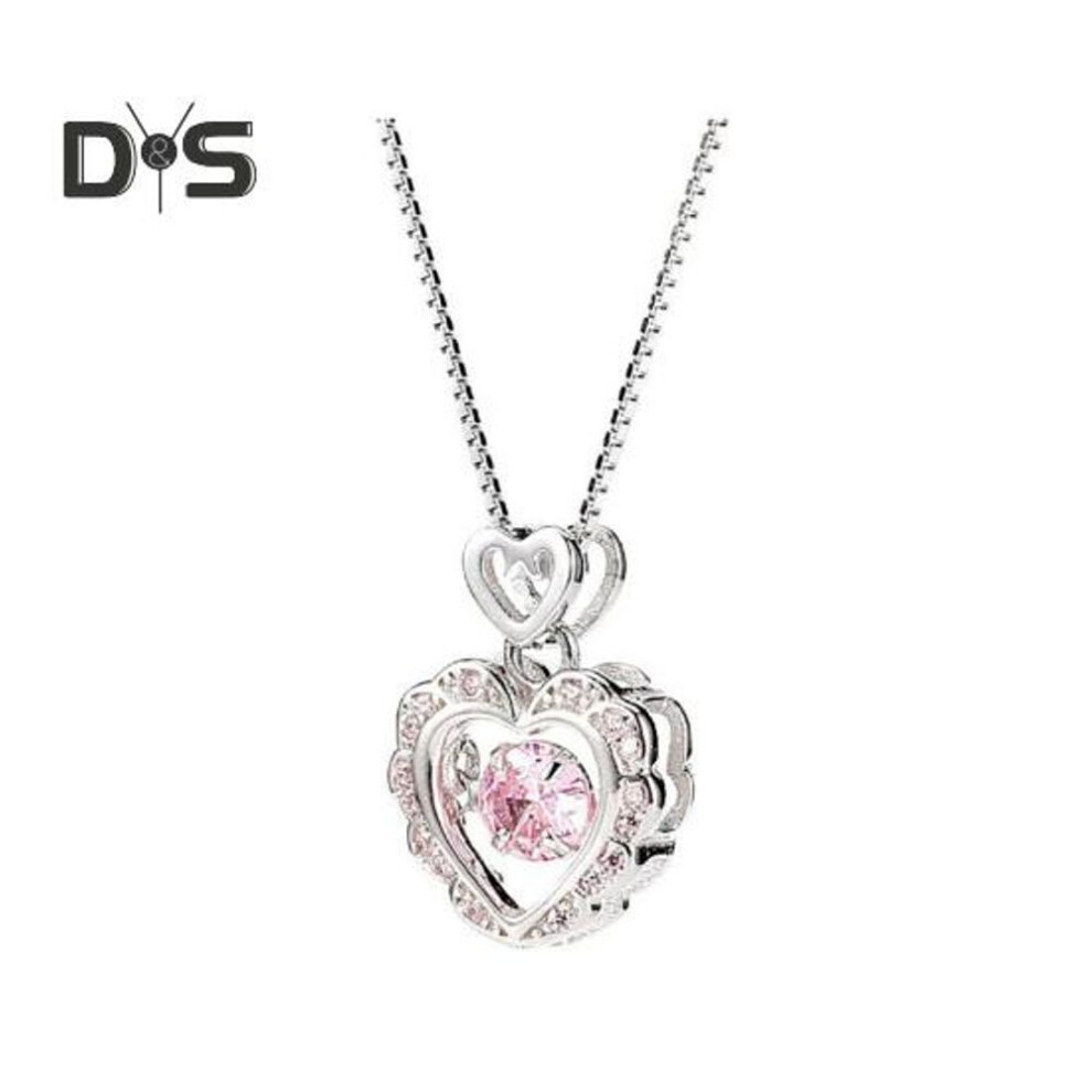 (pink) Women Necklace Pink Rhinestone Heart Pendant Adjustable Length Clavicle Necklace Valentines Day Anniversary Gift Wedding Party Prom Neck Jewelry