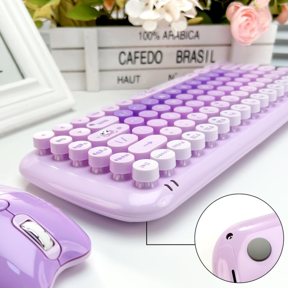 Cute Wireless Keyboard Set Mixed Candy Color Round Keycap Typewriter Keyboard and Mouse Comb for Laptop Notebook PC Girls