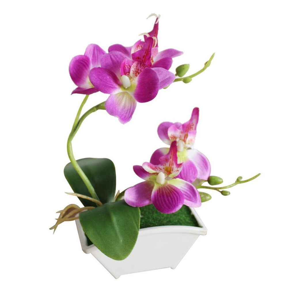 (purple) Artificial Butterfly Orchid Flower Phalaenopsis Home Office Decor With Flowerpot