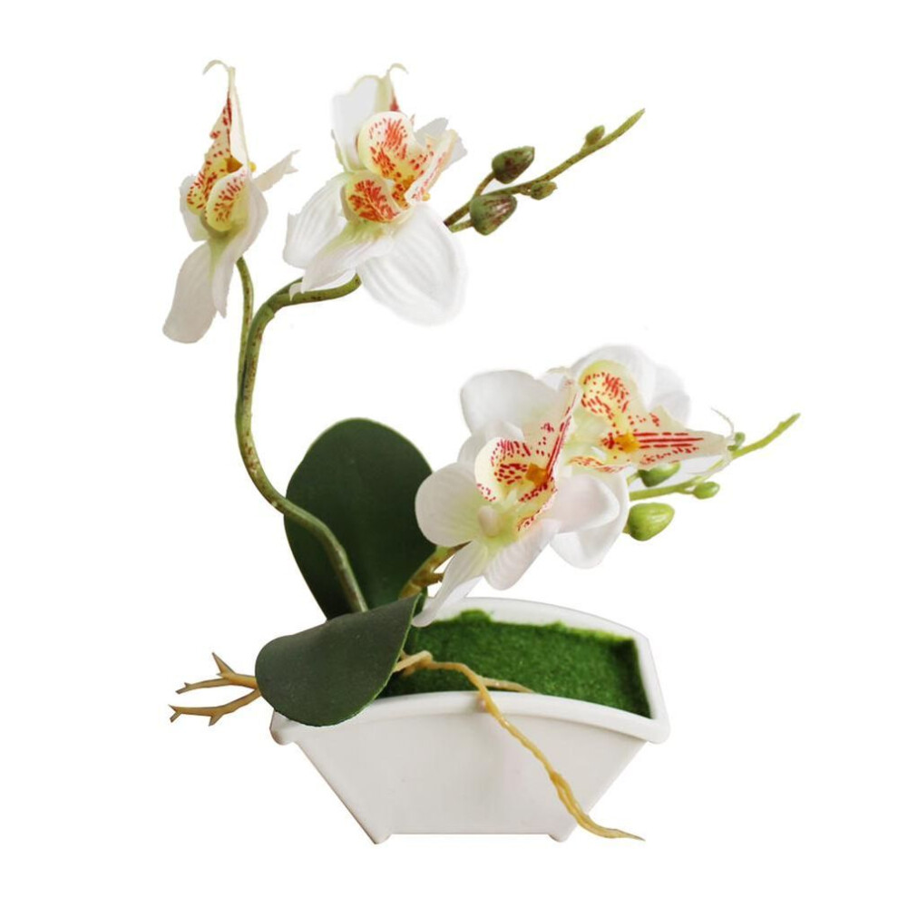 (white) Artificial Butterfly Orchid Flower Phalaenopsis Home Office Decor with Flowerpot