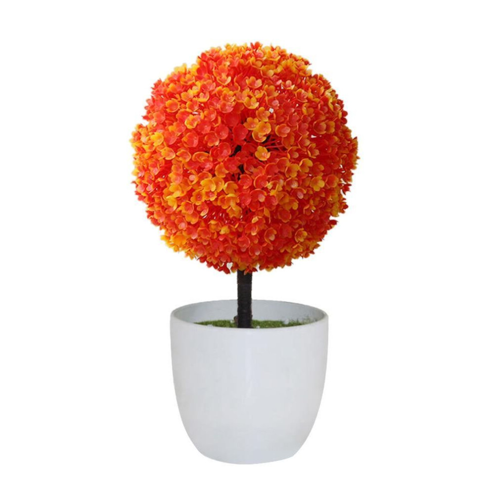 (orange) Artificial Potted Ornament Topiary Ball Shape Bonsai Fake Plant Home Decoration