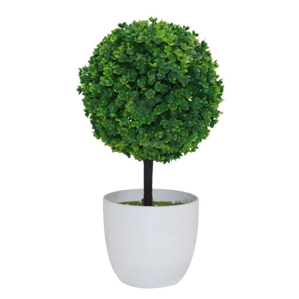 (green) Artificial Potted Ornament Topiary Ball Shape Bonsai Fake Plant Home Decoration