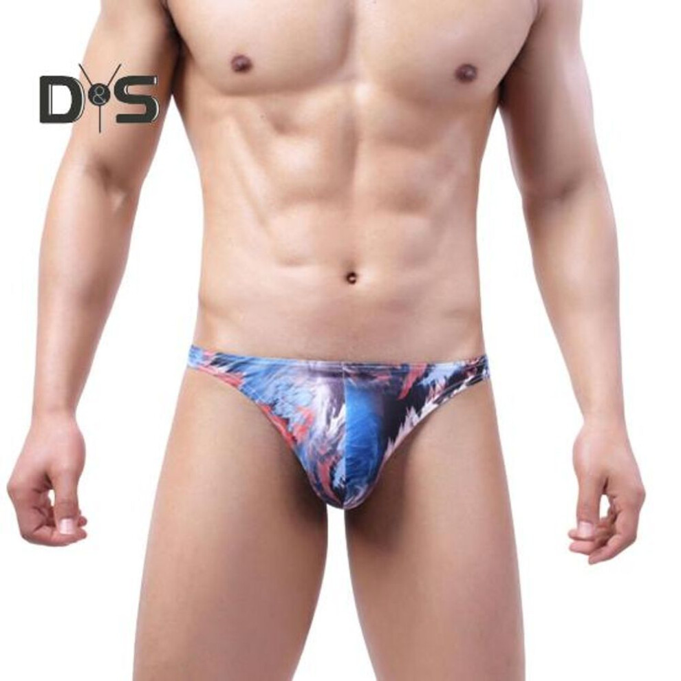 (blue, XL) Men Triangle Underpants Colorful Printing Bulge Pouch Mid Waist Great Breathability Variety Of Colors Briefs For Daily Wear Sleep Work Travel