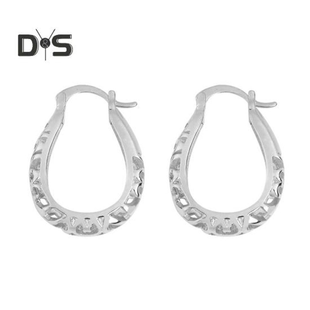 (silver) 1 Pair Women Hoop Earrings C-shape Heart Shape Cut-out Exaggerated Style Hanging Earrings Prom Party Earrings
