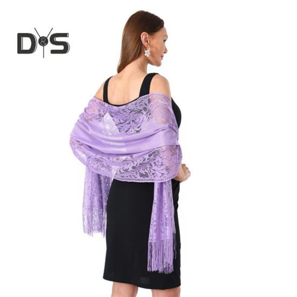 (light purple) Lace Shawl Solid Color Shawl with Tassel Women Thin Scarf Skirt Wrap Shawl for Evening Party Banquets And Events