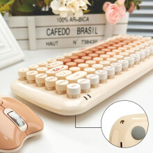 Lovely Wireless Keyboard & Mouse Combo with Candy-Colored Round Keycaps, Typewriter-Style Keys, 2.4G Wireless, Long Battery Life