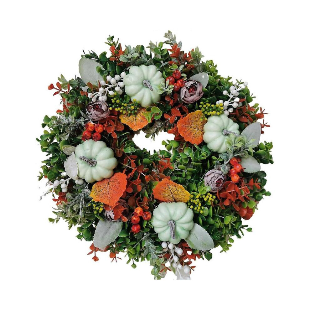 45cm Autumn Wreath for Front Doors - Pumpkins and Ranunculus, Halloween and Christmas Decoration