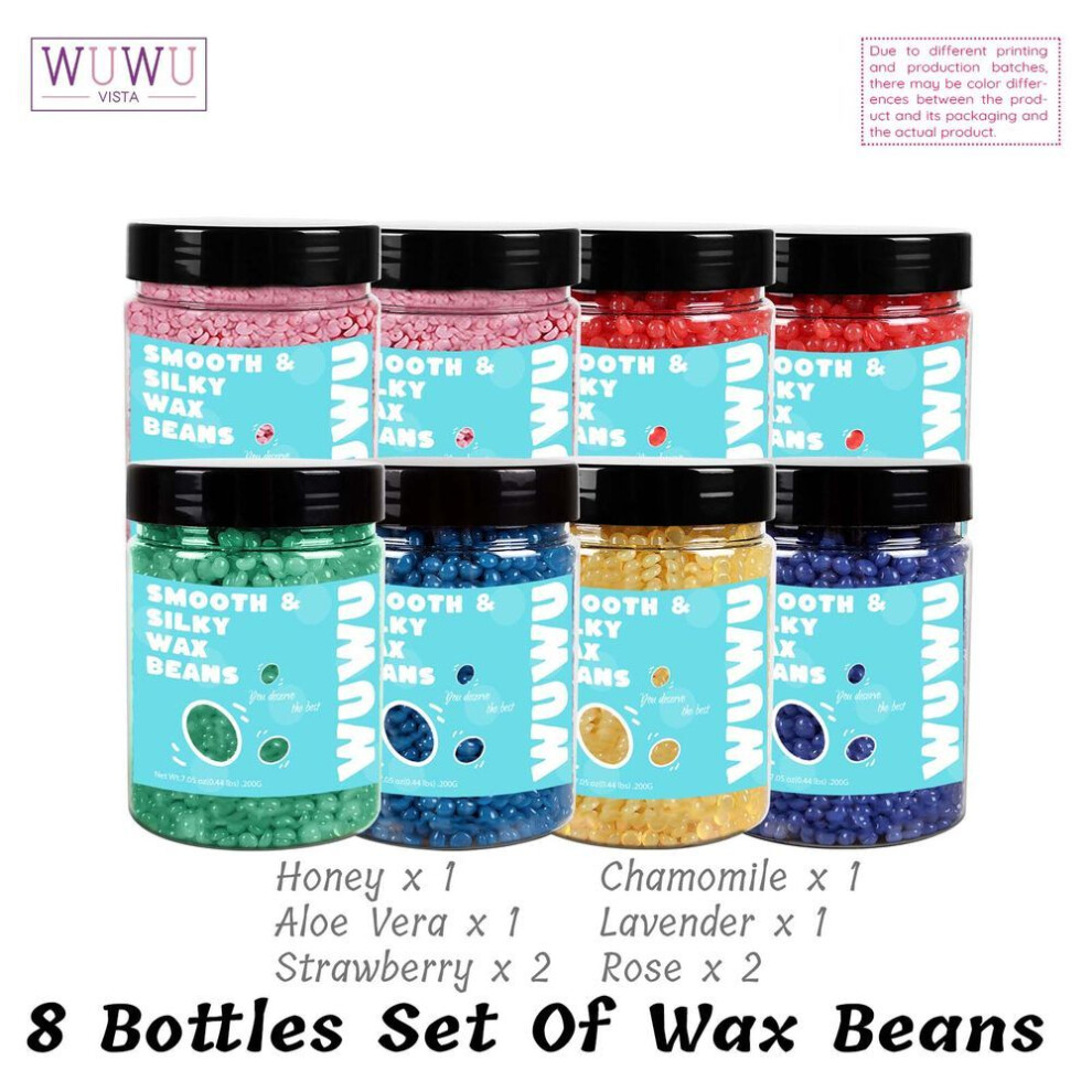 Wuwuvista 1600g Bottled Wax Bean Set-perfect Halloween Gift, 200g*8 Hair Removal Hard Wax Beads For Wax Heater Painless For All Hair Types/body/face