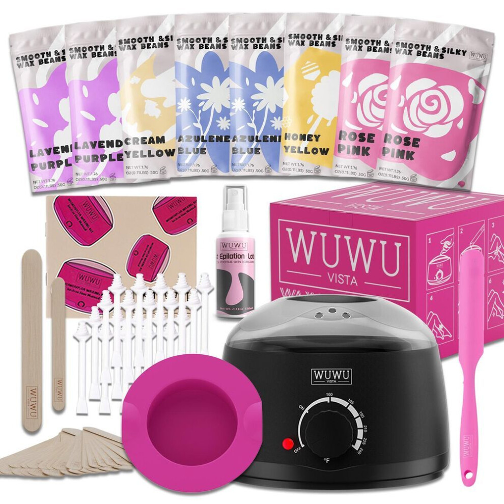 (black, EU Plug) WUWUVISTA Waxing Kit 63pzs, Perfect Gift Set-Hair Removal Hard Wax with Wax Warmer,Waxing Beads for Face/Brazilian/Full Body/Bikini/Sensitive Skin