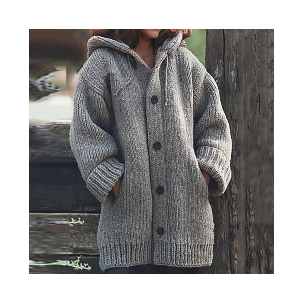 (Gray,L)Pull pull cardigans tricoté à capuche grande taille pour femme manteau hiver veste hauts