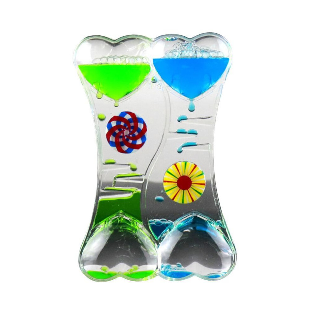 (blue,green) decorations home Double Heart Liquid Motion Bubble Drip Oil Hourglass Timer Clock Kids Toy Gift