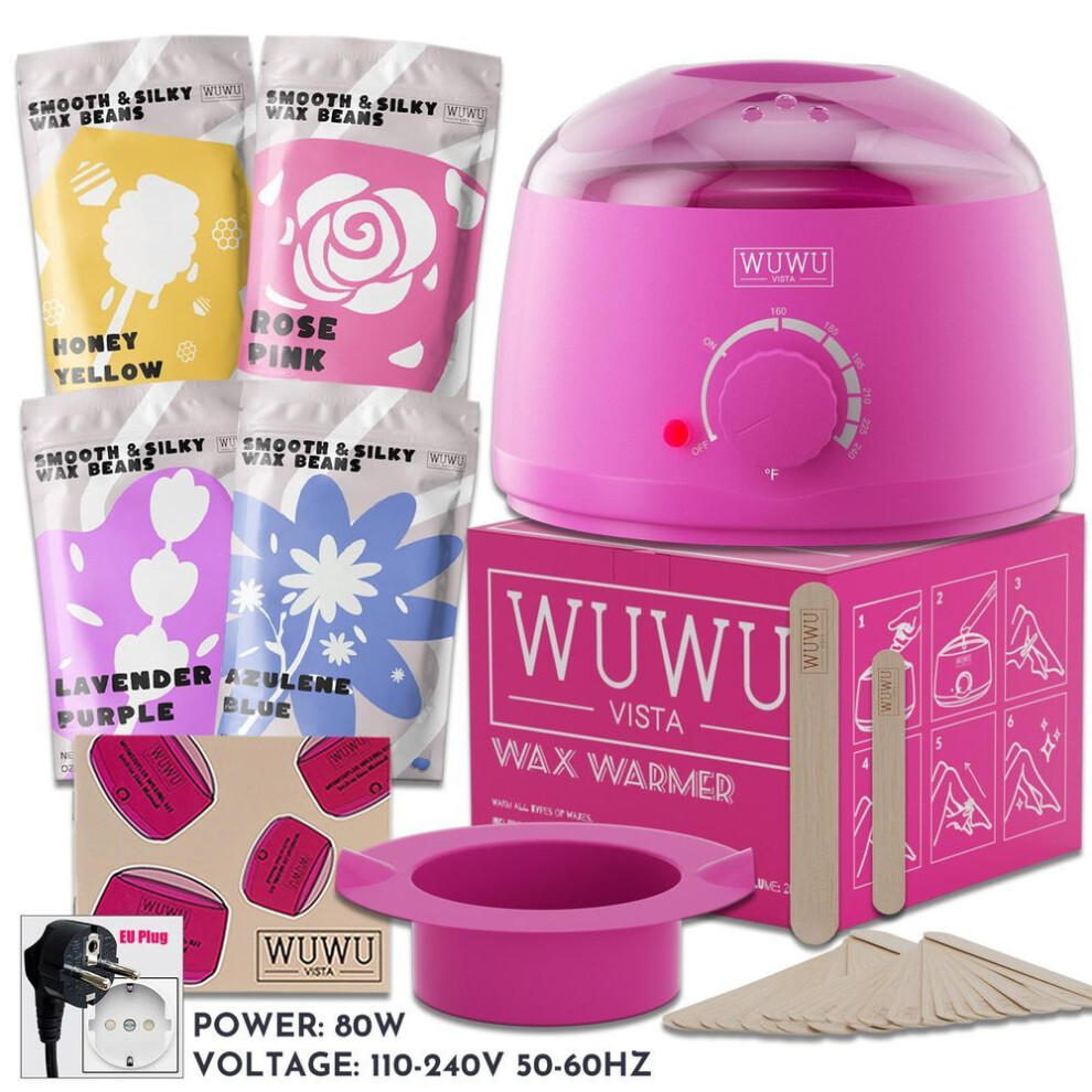 (as the picture, EU Plug) Wuwuvista 27pc Hair Removal Set - Hypoallergenic Wax Kit With Wax Beads & Wax Machine For Brazilian/face/body/sensitive Skin