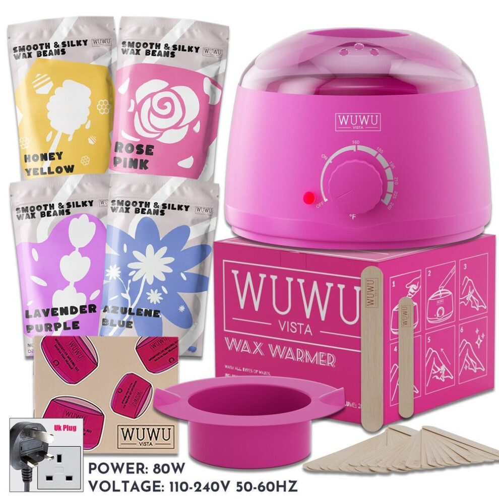 (as the picture, UK Plug) Wuwuvista 27pc Hair Removal Set - Hypoallergenic Wax Kit With Wax Beads & Wax Machine For Brazilian/face/body/sensitive Skin