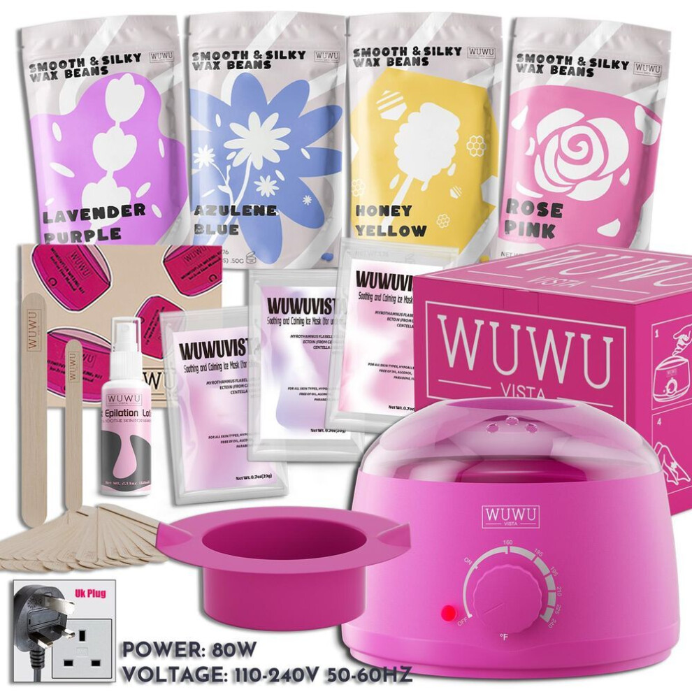 (as the picture, UK Plug) Luxury Waxing Gift Set 29pc – Wuwuvista Gold-standard Hard Wax Kit With Wax Warmer & Beads For Full Body/brazilian Hair Removal
