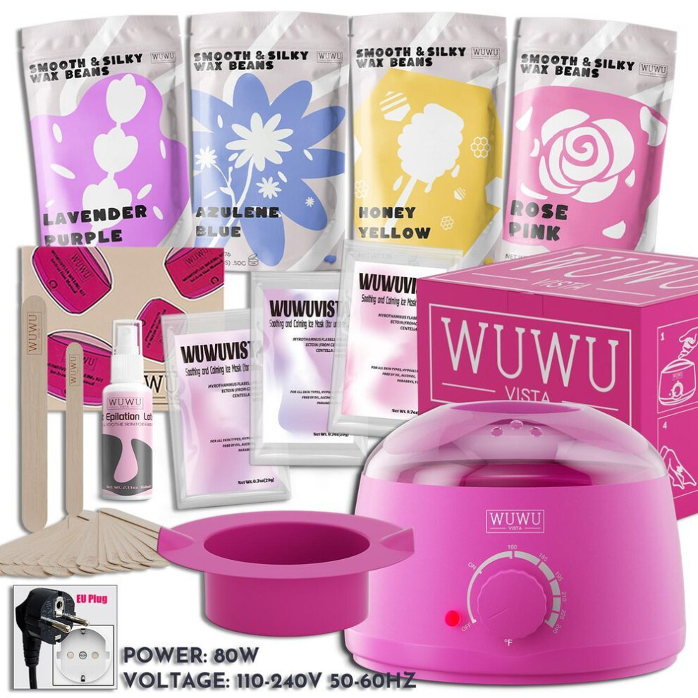 (as the picture, EU Plug) Luxury Waxing Gift Set 29pc – Wuwuvista Gold-standard Hard Wax Kit With Wax Warmer & Beads For Full Body/brazilian Hair Removal
