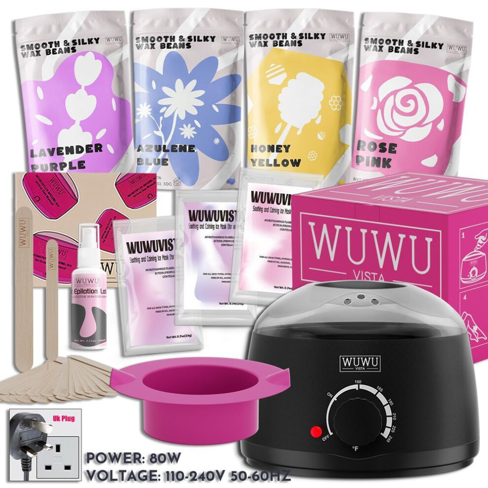 (black, UK Plug) Luxury Waxing Gift Set 29pc – Wuwuvista Gold-standard Hard Wax Kit With Wax Warmer & Beads For Full Body/brazilian Hair Removal