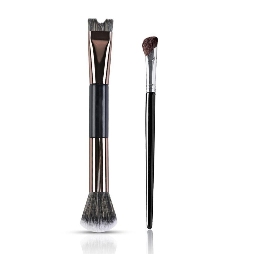2pc U-shaped Nose Contour Brushes - Dual-ended Fluffy & Angled Brushes For Precise Contouring/concealing. Soft Synthetic Bristles.