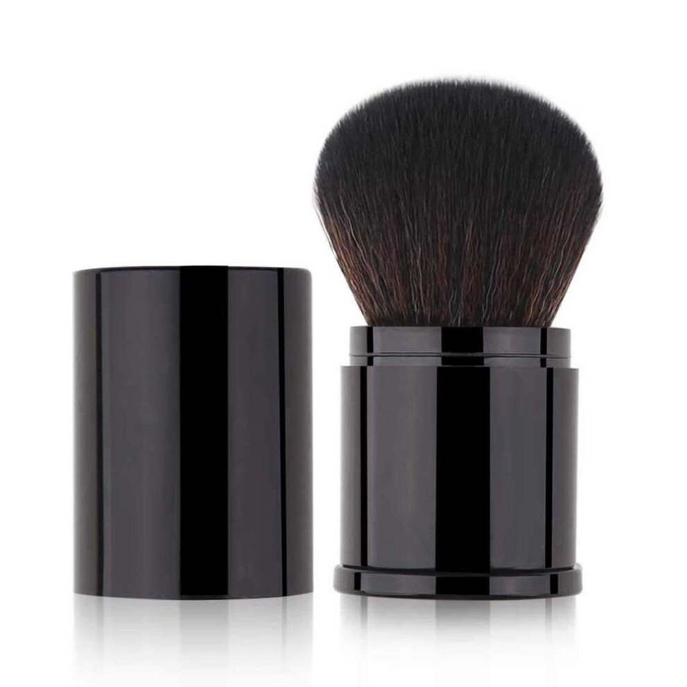 (black) Multifunctional Retractable Makeup Brush Set - Black & Pink, Washable. For Foundation, Powder & Blush. With Cover.