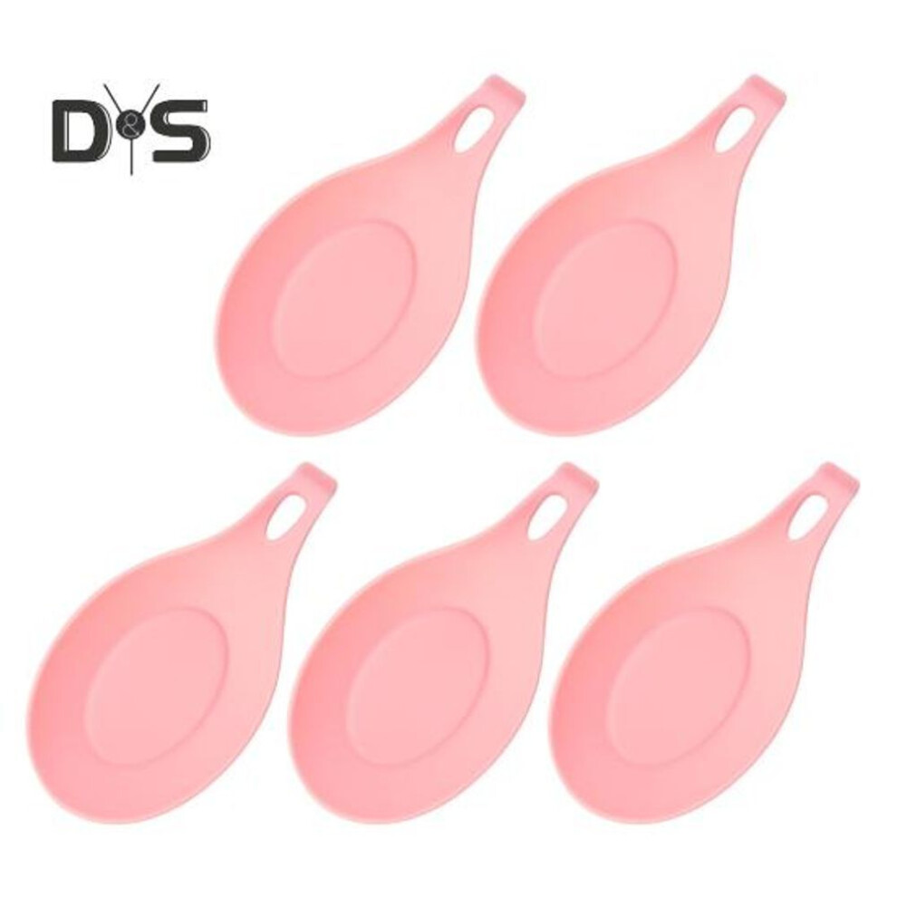 (pink) 5pcs Silicone Spoon Rest Holder Heat-resistant Spoon Holder Multi-use Fruit Tray Snack Dish Kitchen Utensils Organizer