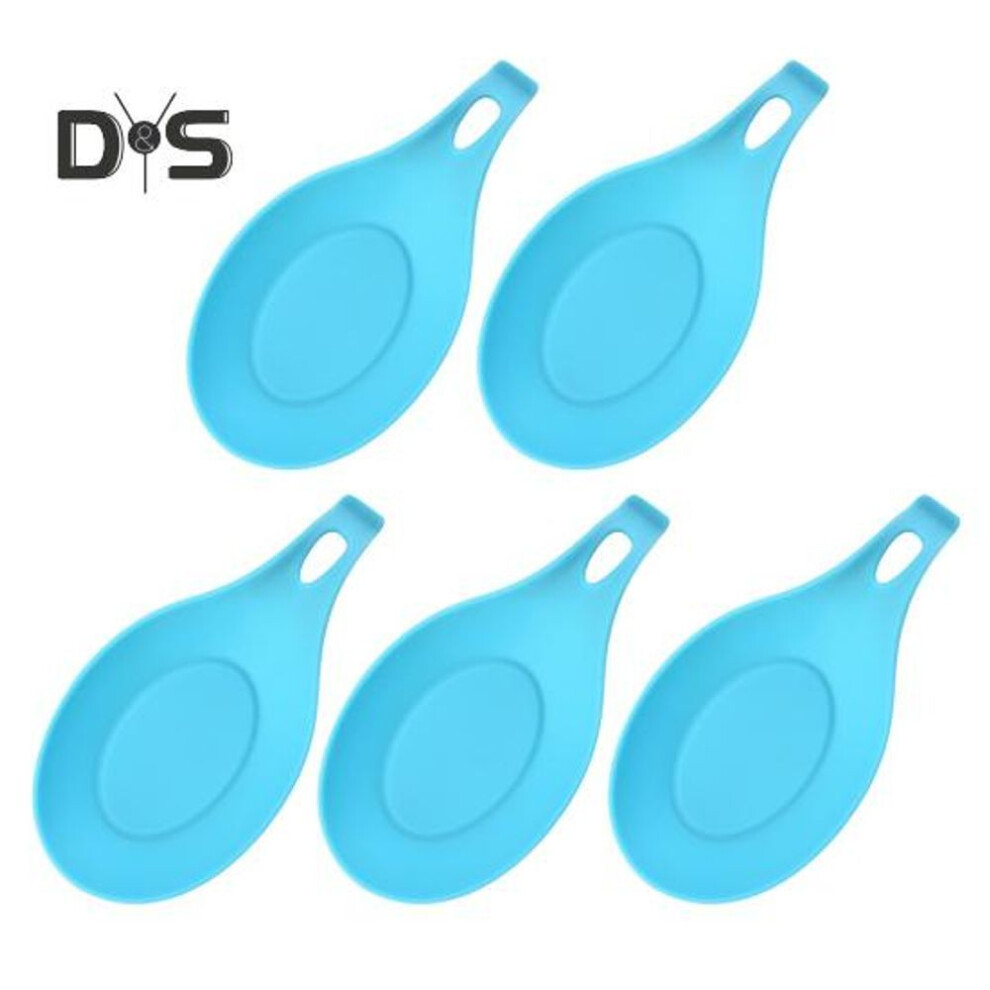 (sky blue) 5pcs Silicone Spoon Rest Holder Heat-resistant Spoon Holder Multi-use Fruit Tray Snack Dish Kitchen Utensils Organizer