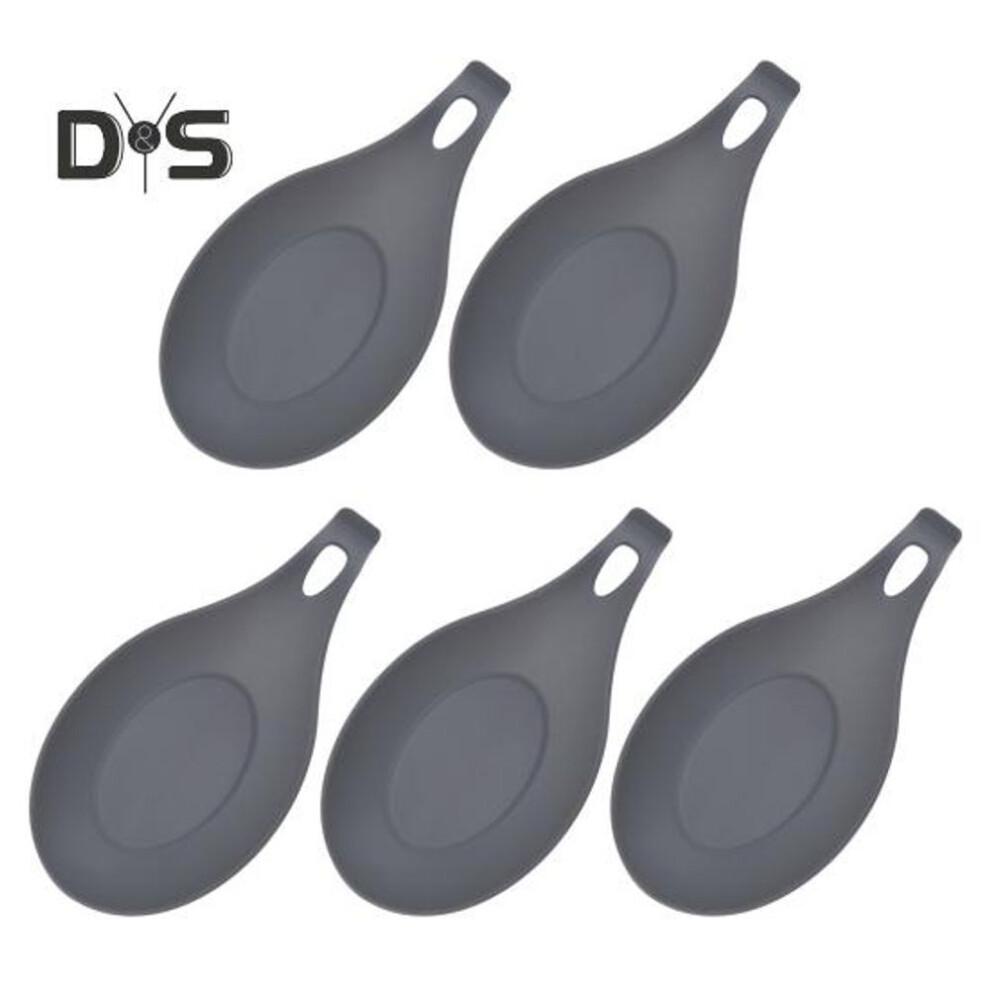 (grey) 5pcs Silicone Spoon Rest Holder Heat-resistant Spoon Holder Multi-use Fruit Tray Snack Dish Kitchen Utensils Organizer