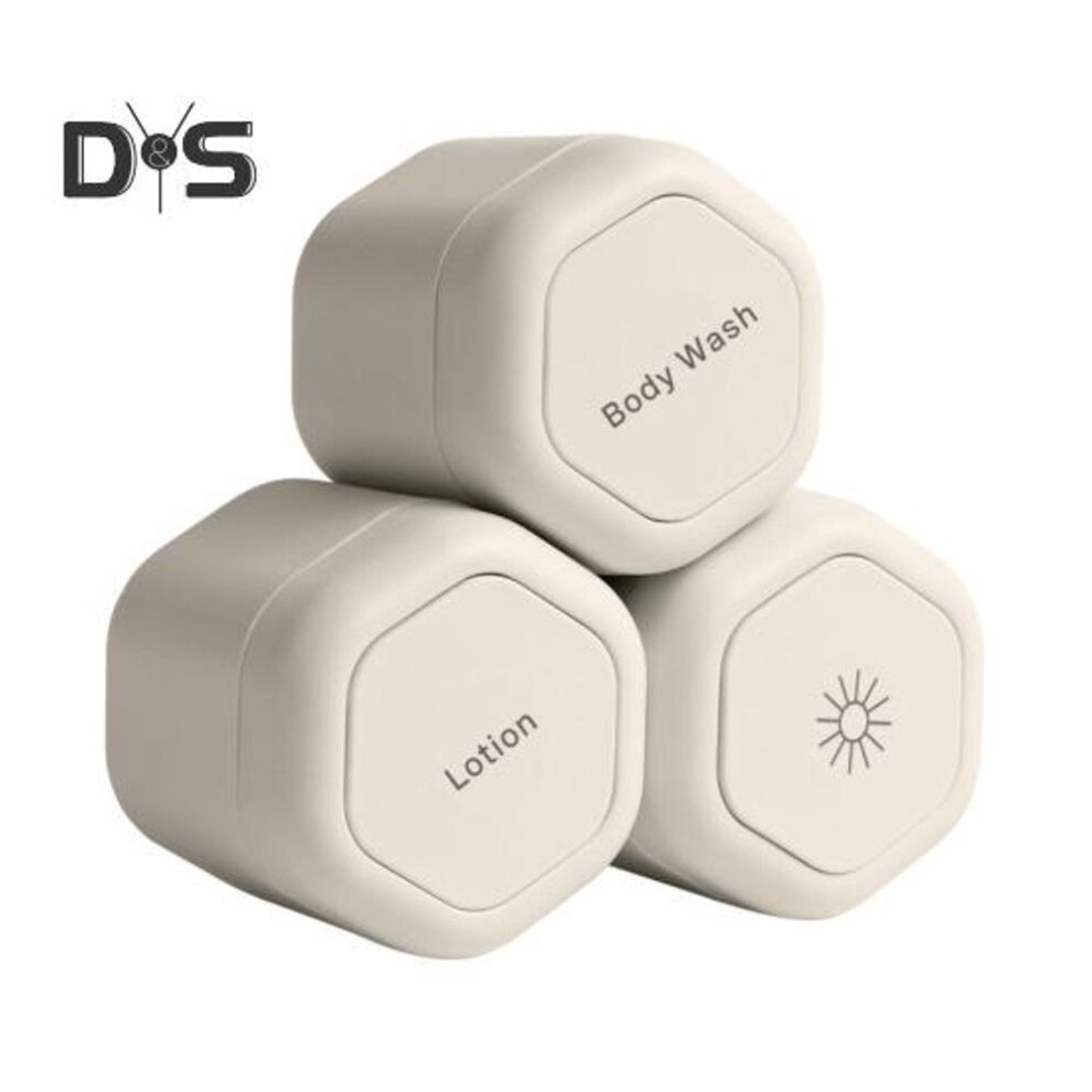 (beige) 3pcs Travel Containers Large Capacity Leak-resistant Lightweight Portable Magnetic Shampoo Conditioner Storage Boxes