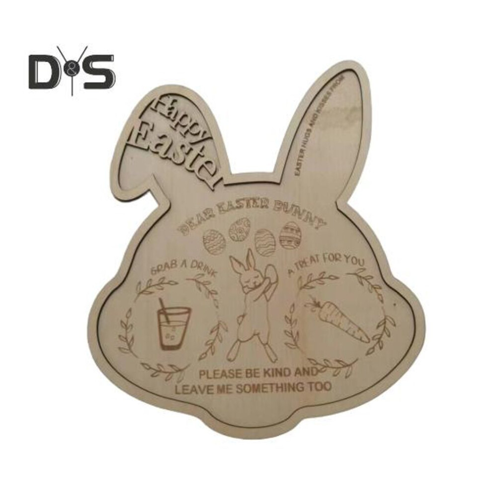 (as the picture, 25cm A) Rabbit Dinner Plate Thick Wooden Easter Bunny Tray Spring Festive Easter Atmosphere Home Decoration Tableware