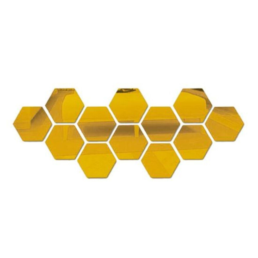 (golden, 100*85*50mm) Hexagonal Self Adhesive Mirror Effect Wall Sticker Living Room Decal Decor