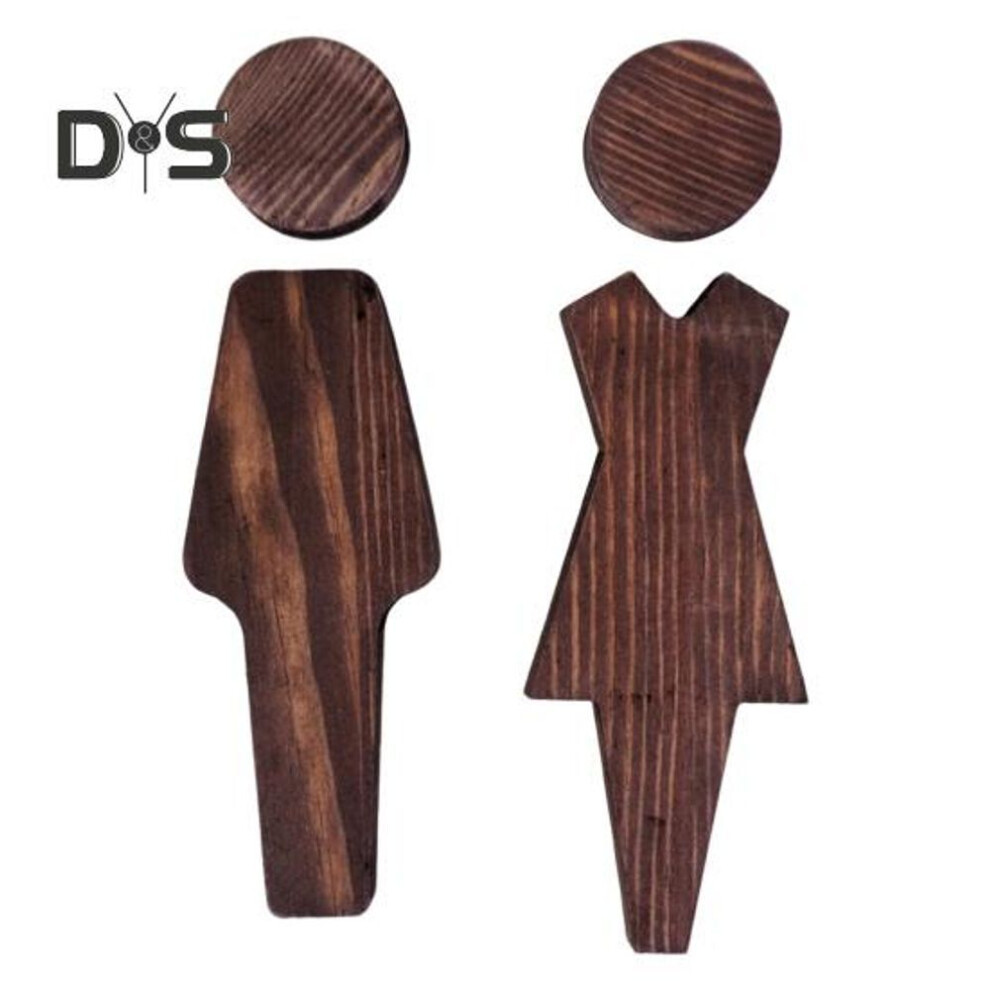 (as the picture, D) Wooden Toilet Sign Self-adhesive Wc Door Plate Men And Women Hot Spring Bathroom Wall Sign For Offices Businesses Restaurants