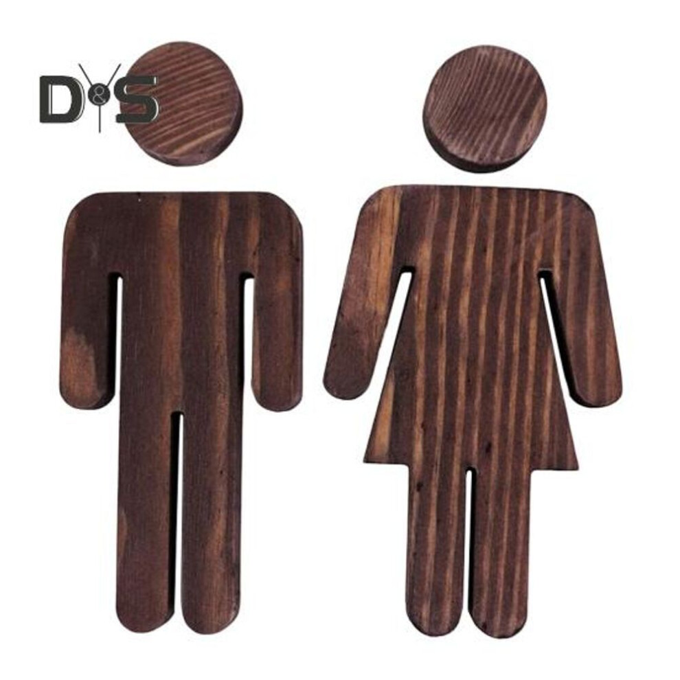 (as the picture, E) Wooden Toilet Sign Self-adhesive Wc Door Plate Men And Women Hot Spring Bathroom Wall Sign For Offices Businesses Restaurants