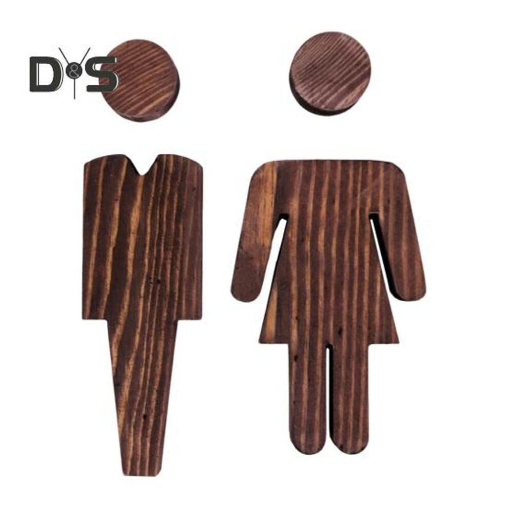 (as the picture, F) Wooden Toilet Sign Self-adhesive Wc Door Plate Men And Women Hot Spring Bathroom Wall Sign For Offices Businesses Restaurants