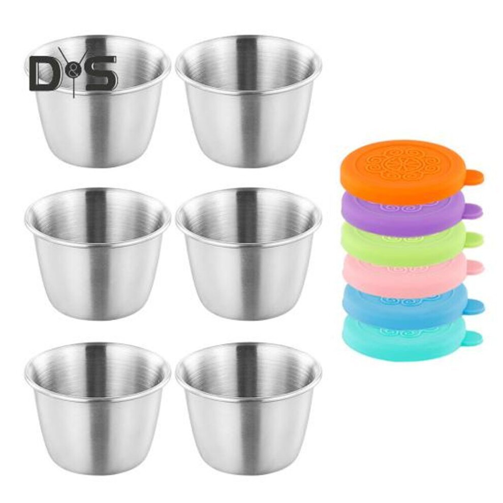 (as the picture, L) 6pcs 60ml/70ml/80ml Salad Dressing Container With Lid Stainless Steel Condiment Cups Small Leakproof Sauce Container For Lunch Boxes Picnics Travel