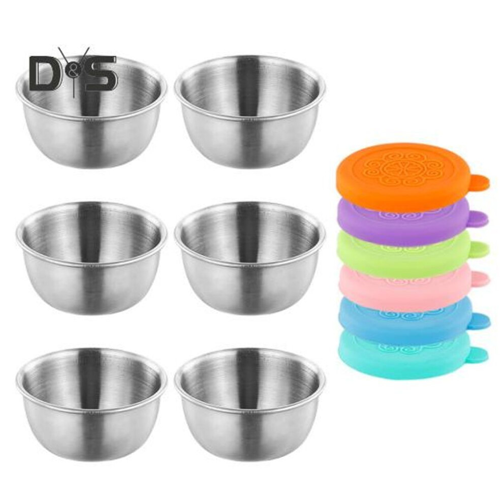 (as the picture, M) 6pcs 60ml/70ml/80ml Salad Dressing Container With Lid Stainless Steel Condiment Cups Small Leakproof Sauce Container For Lunch Boxes Picnics Travel