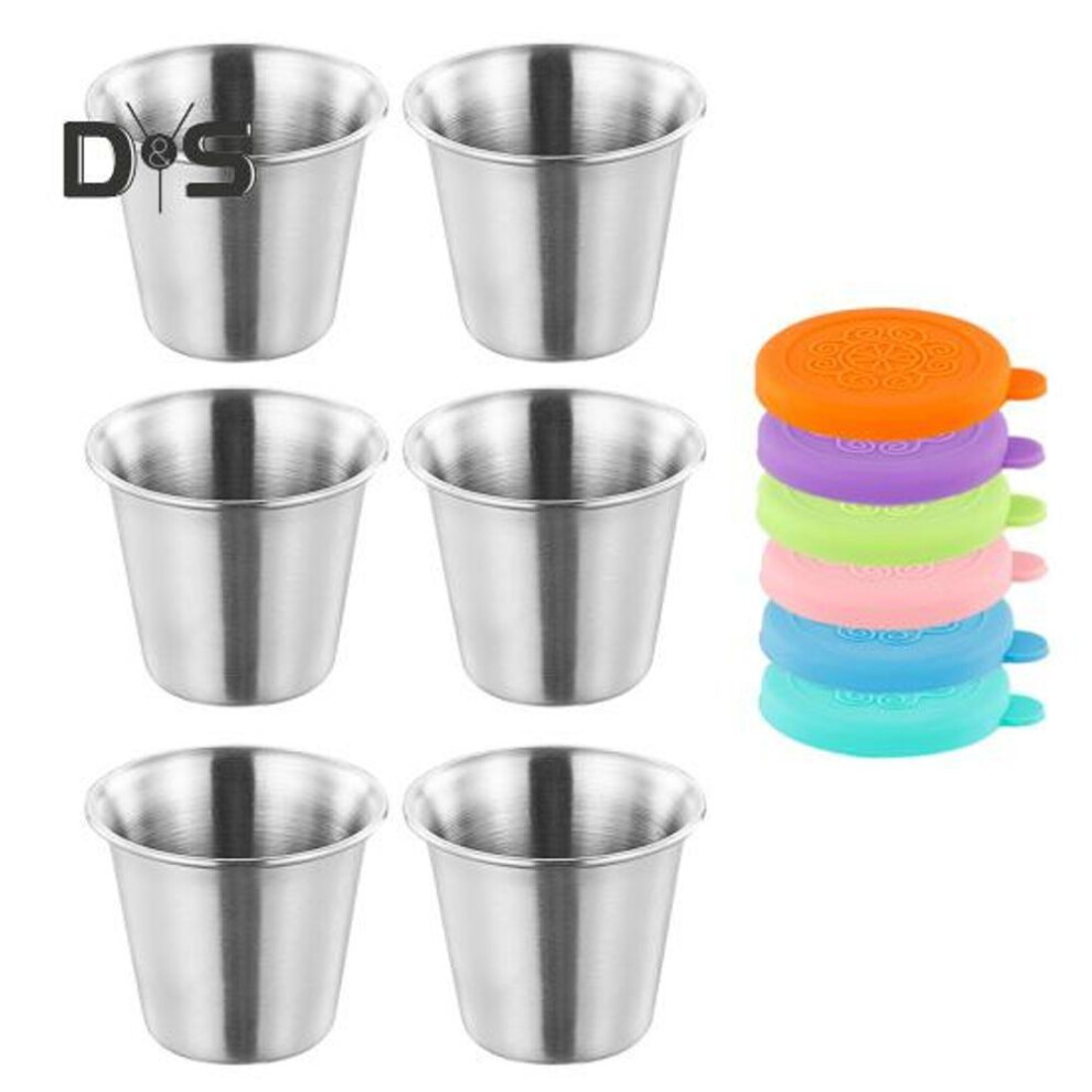 (as the picture, XL) 6pcs 60ml/70ml/80ml Salad Dressing Container With Lid Stainless Steel Condiment Cups Small Leakproof Sauce Container For Lunch Boxes Picnics Travel