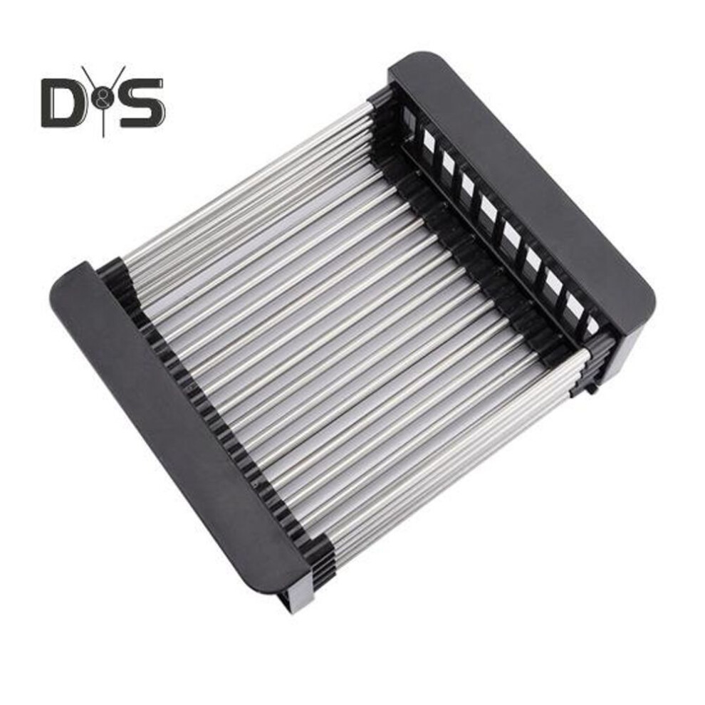 (black, S) Stainless Steel Drain Rack Retractable Design Large Capacity Rust-proof Corrosion Resistant Kitchen Sink Hollow Drain Rack Organizer