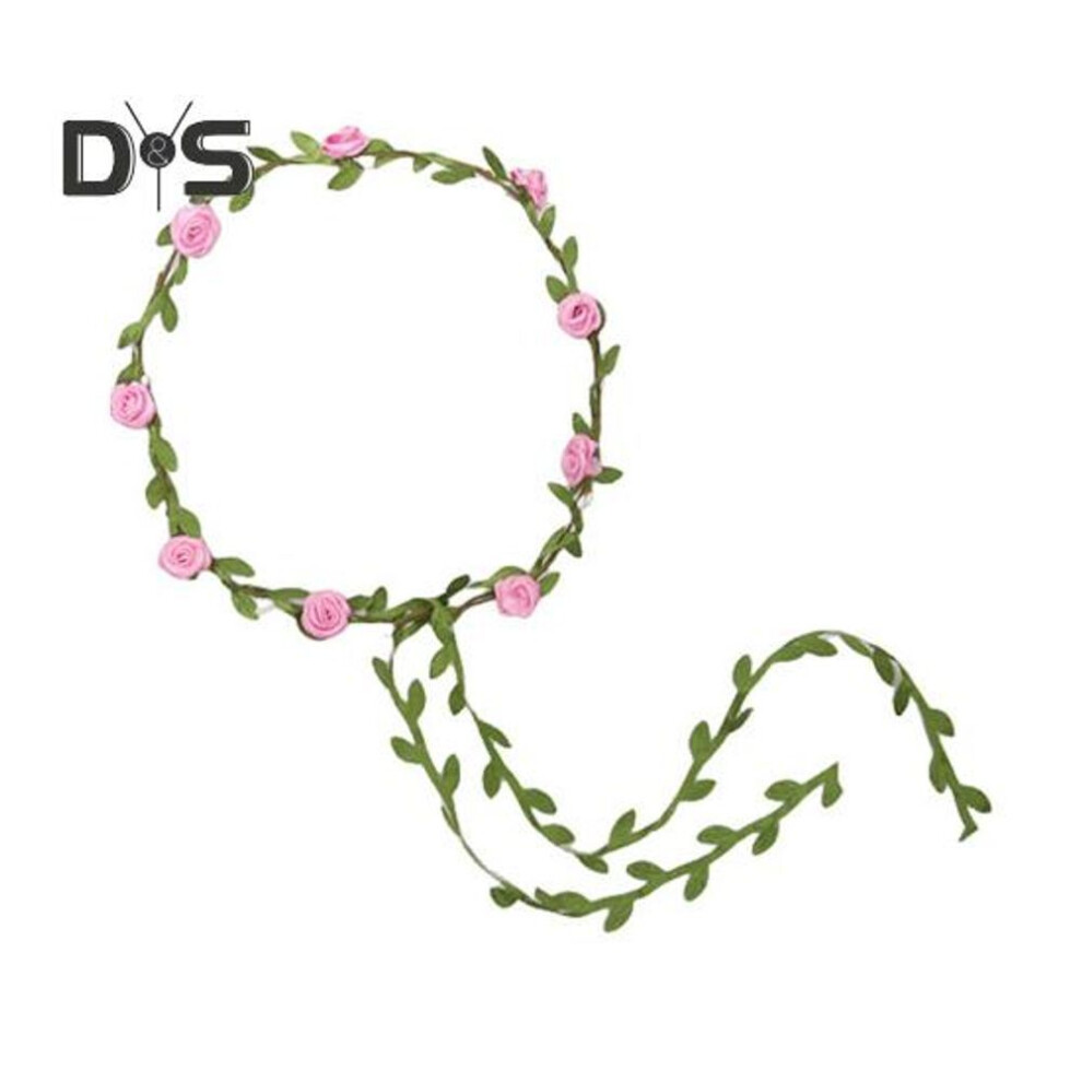 (pink) Assorted Colored Rose Flower Crown for Women Floral Bohemian Headpiece Fairy Wreath Headband with Green Leaves for Wedding Party Vacation Photography