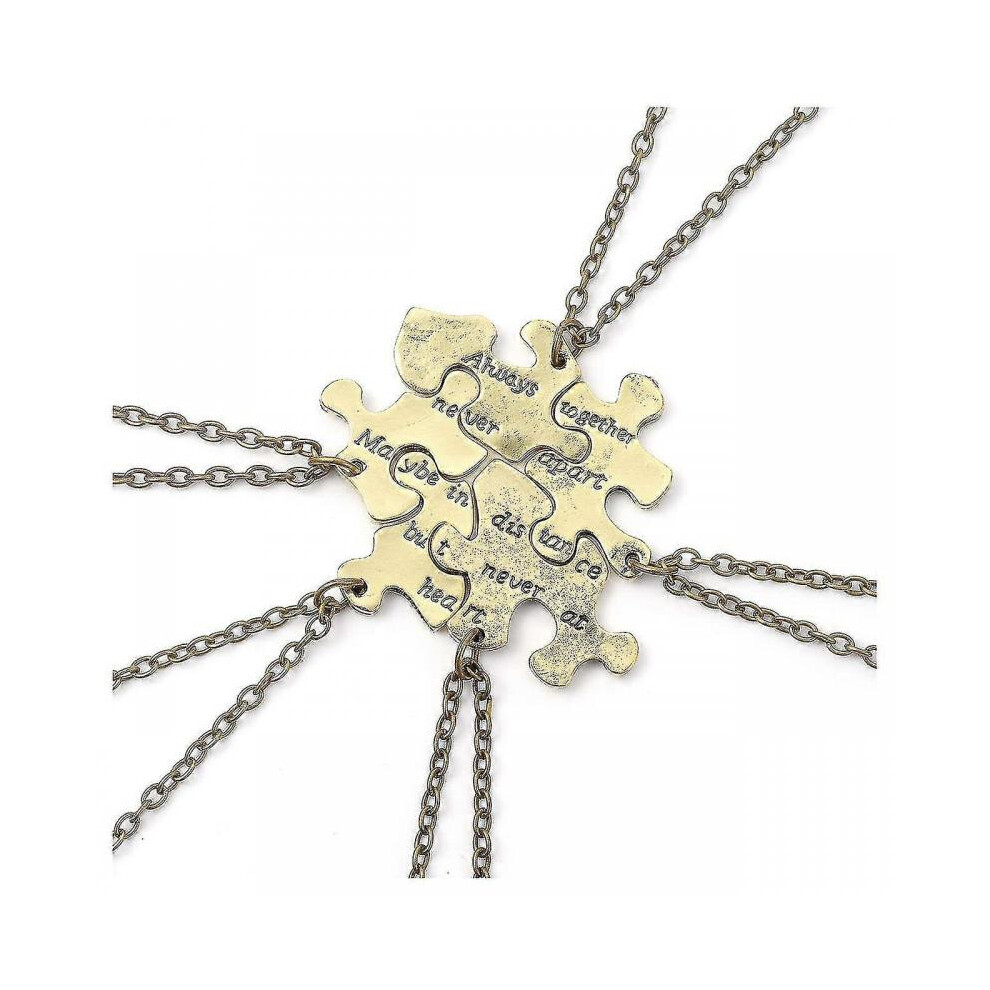 Bronze Engraved Sisters Friends Forever Puzzle Piece Pendant Necklaces for Best Friend Bbf Friendship, Set Of 5