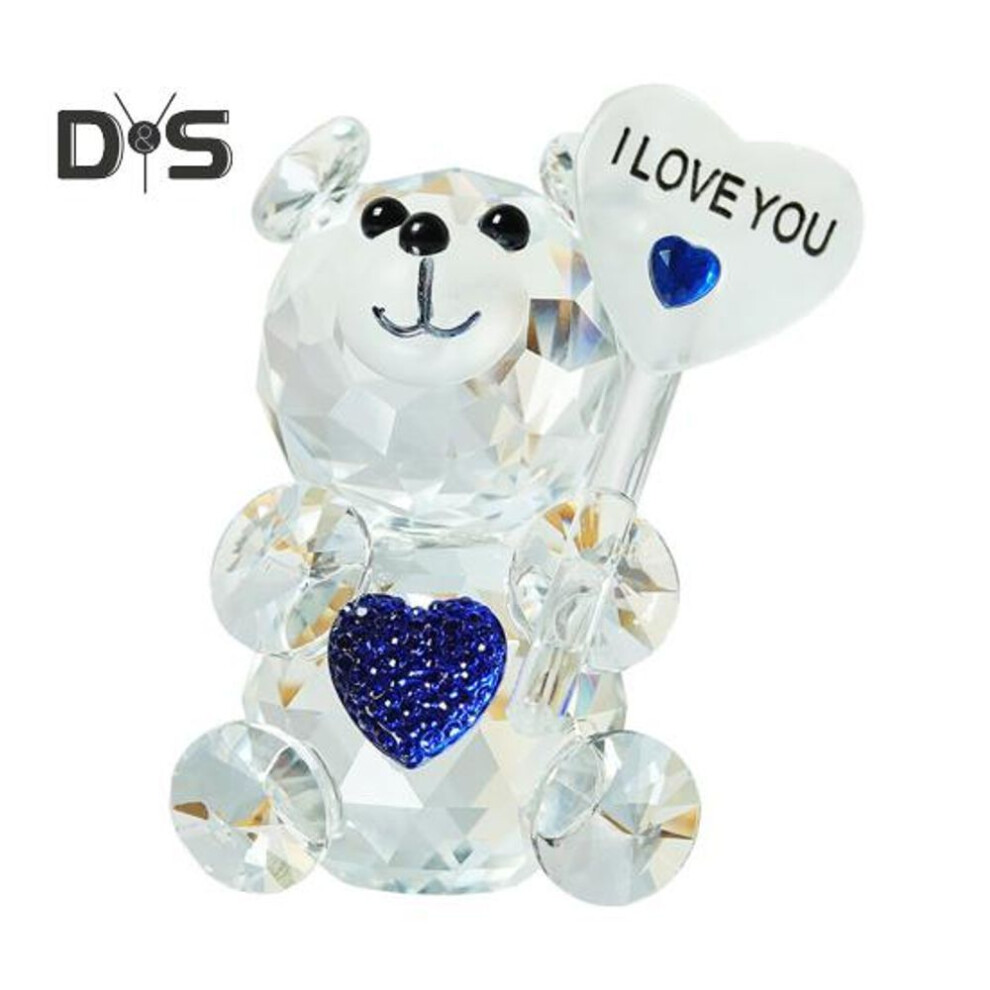 (blue) Clear Bear Figurine Valentine's Day Gift I Love You Faux Crystal Bear Ornament Collectible Tabletop Bear Statue For Wedding Birthday Party Gift
