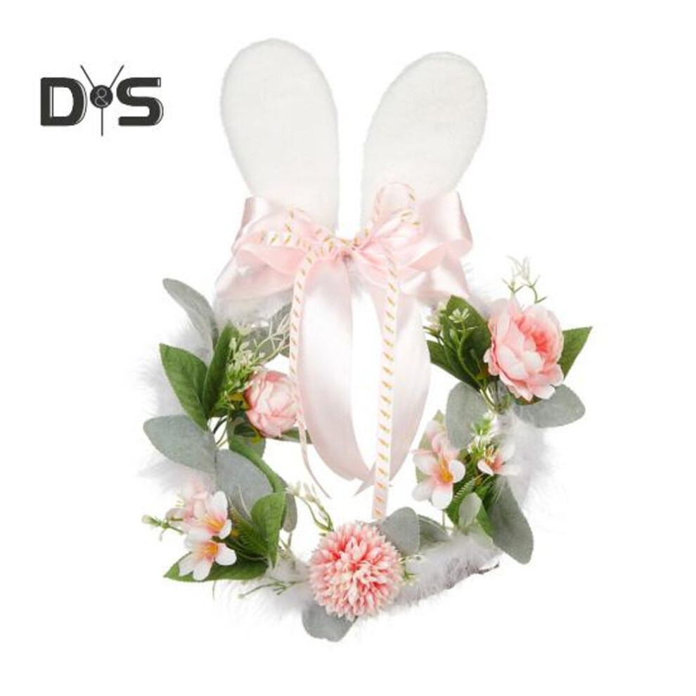 (pink,white) Easter Wreath Easter Bunny Twig Wreath with Artificial Fowers Eggs Front Door Spring Garland for Holiday Indoor Outdoor Decor