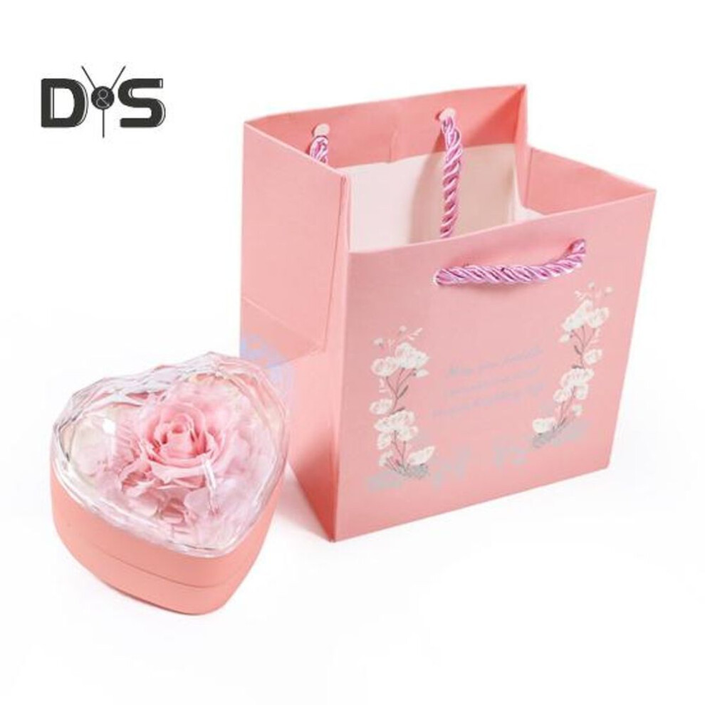 (pink) Ring Jewelry Box Preserved Rose Gift Box Heart-shaped Ring Necklace Organizer Preserved Flower Anniversary Gifts For Girlfriend Mom
