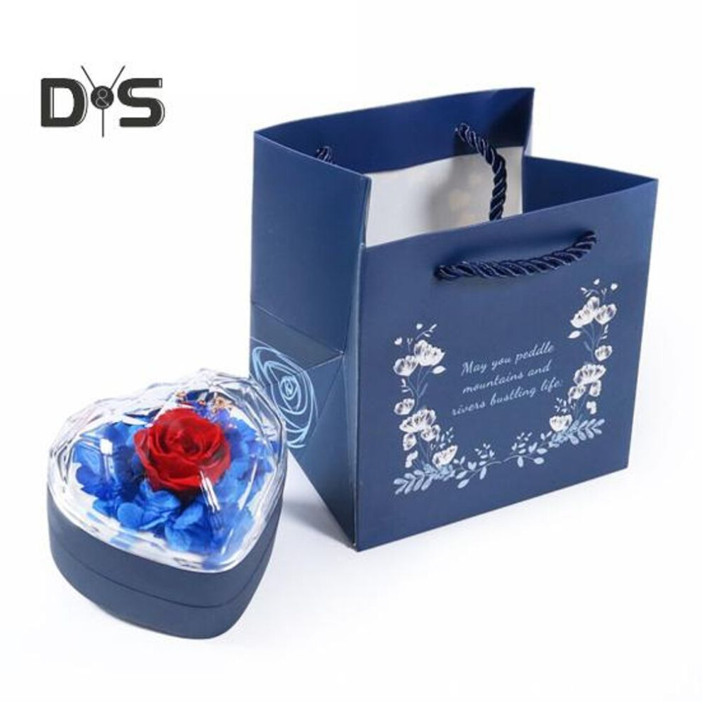 (dark blue) Ring Jewelry Box Preserved Rose Gift Box Heart-shaped Ring Necklace Organizer Preserved Flower Anniversary Gifts For Girlfriend Mom